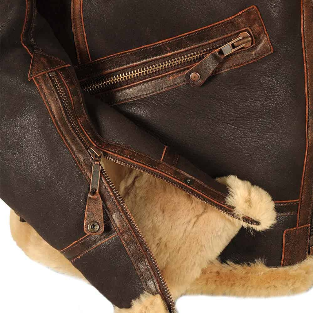 Aviatore™ - Giacca in Pelle con Colletto in Pelliccia e Stile Vintage