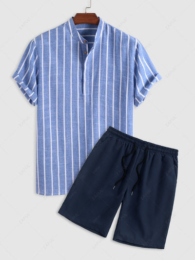 Ambrosi™ - Set da Uomo Casual con Camicia a Righe e Pantaloncini