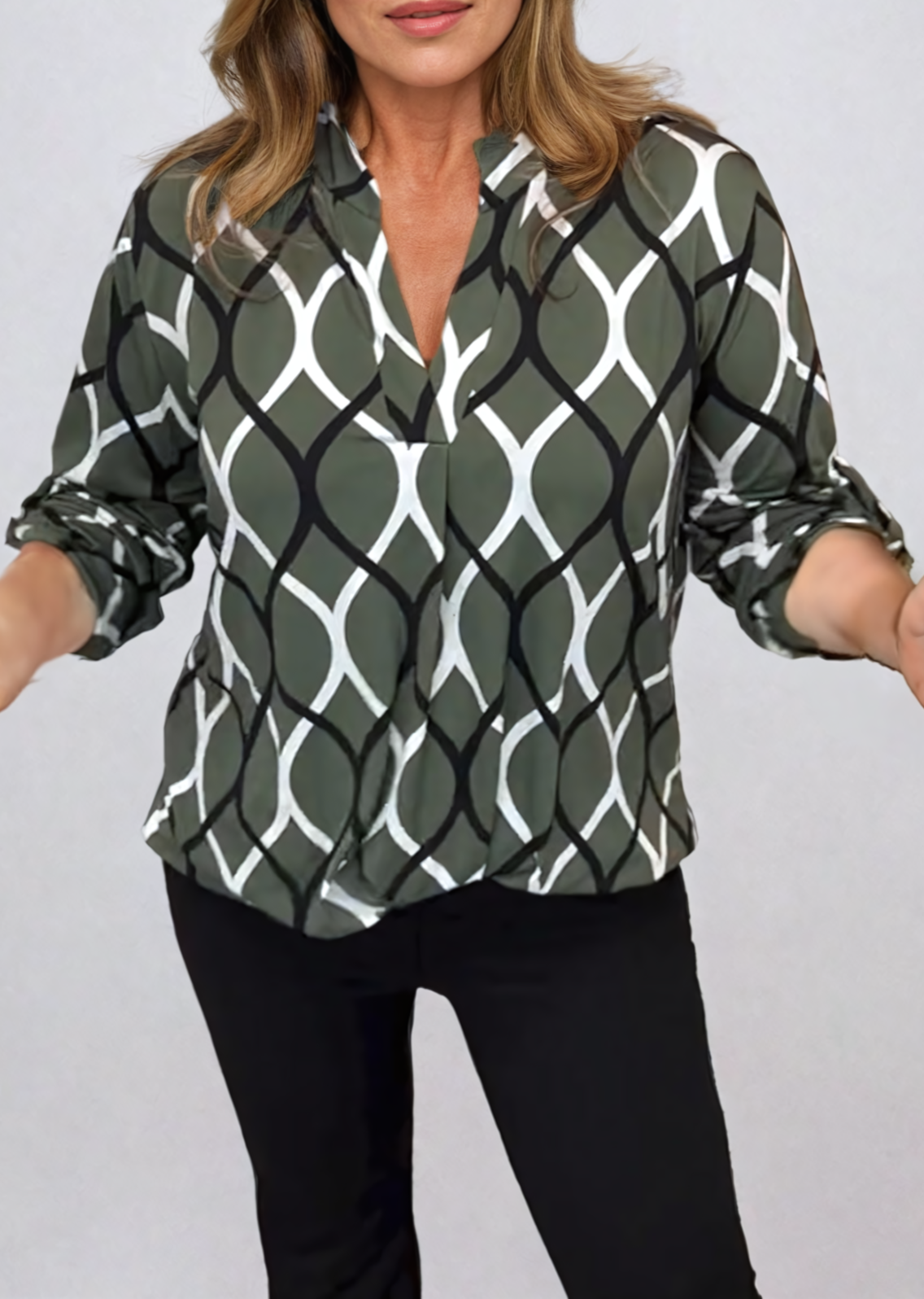 Vera™ - Blusa Geometrica con Maniche a Risvolto