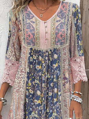 Rebecca™ - Abito con stampa vintage e pizzo