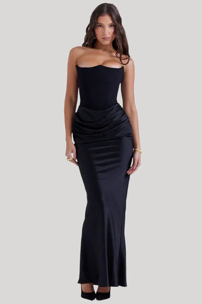 Valentina™ - Abito Lungo a Fascia con Drappeggio Elegante